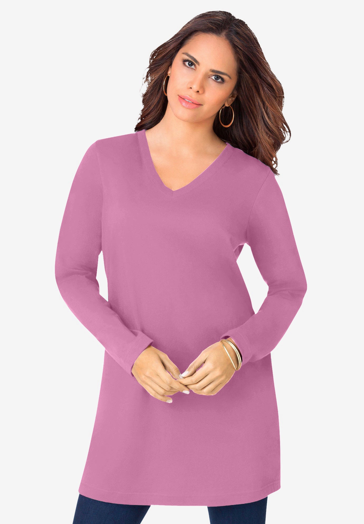 Plus Size Cotton Ultimate Long Sleeve V-Neck Tunic image number 0