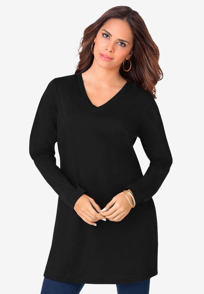 Plus Size Cotton Ultimate Long Sleeve V-Neck Tunic image number 0