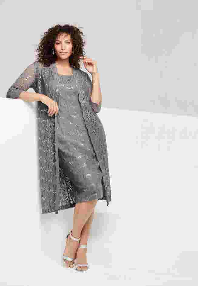 Plus Size 3/4 Sleeve Formal Duster Sequin – Embellished Lace Dress Set image number 3