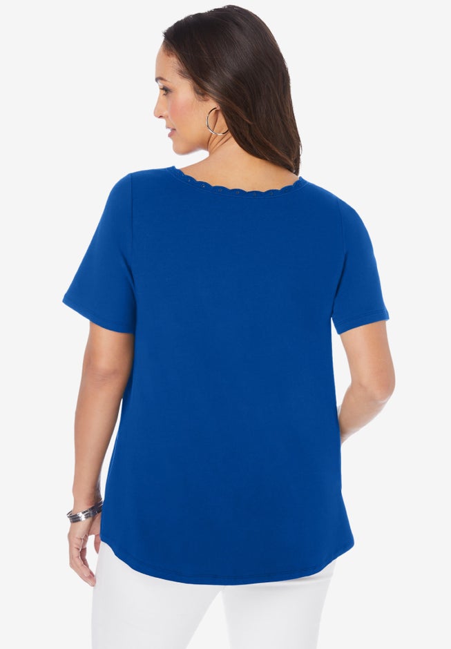 Stretch Cotton Eyelet Cutout Tee image number 1