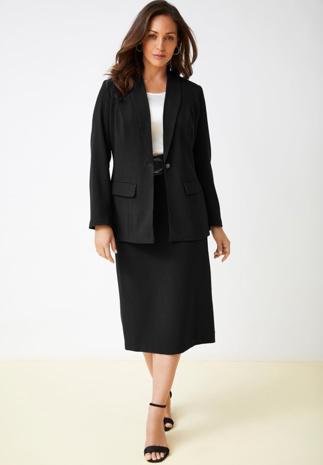 2-Piece Stretch Crepe Single-Breasted Skirt Suit image number 0