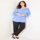 Georgette Buttonfront Tie Sleeve Cafe Blouse image number 3