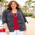 Georgette Buttonfront Tie Sleeve Cafe Blouse image number 4