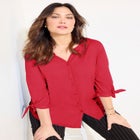 Georgette Buttonfront Tie Sleeve Cafe Blouse image number 3