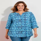 Georgette Buttonfront Tie Sleeve Cafe Blouse image number 3