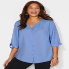 Georgette Buttonfront Tie Sleeve Cafe Blouse image number null