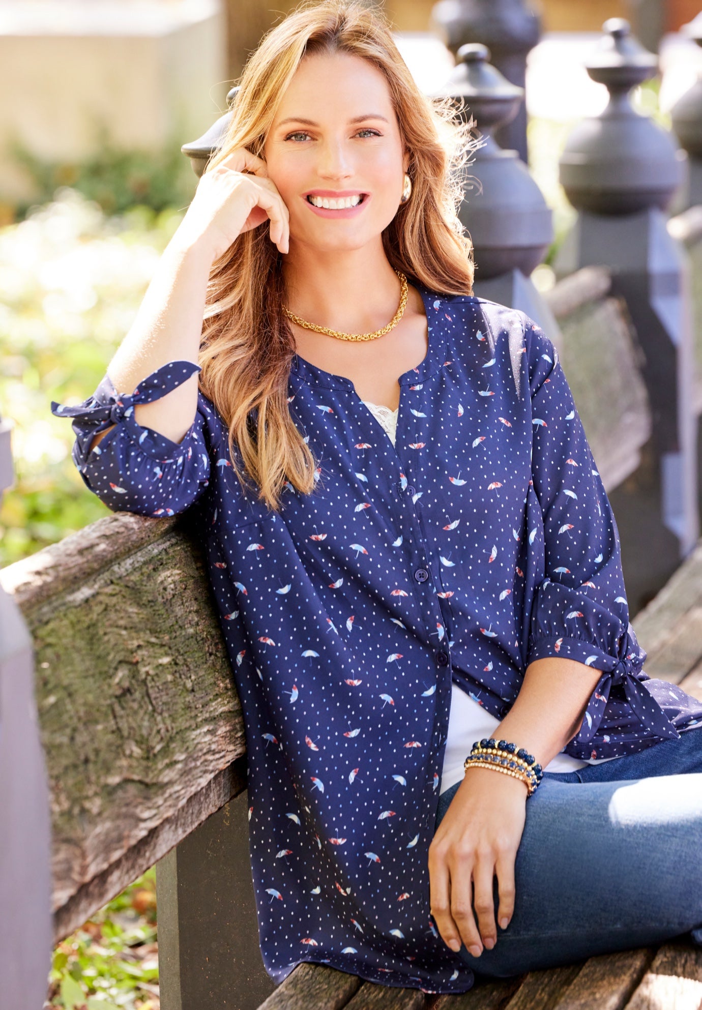 Georgette Buttonfront Tie Sleeve Cafe Blouse image number 7