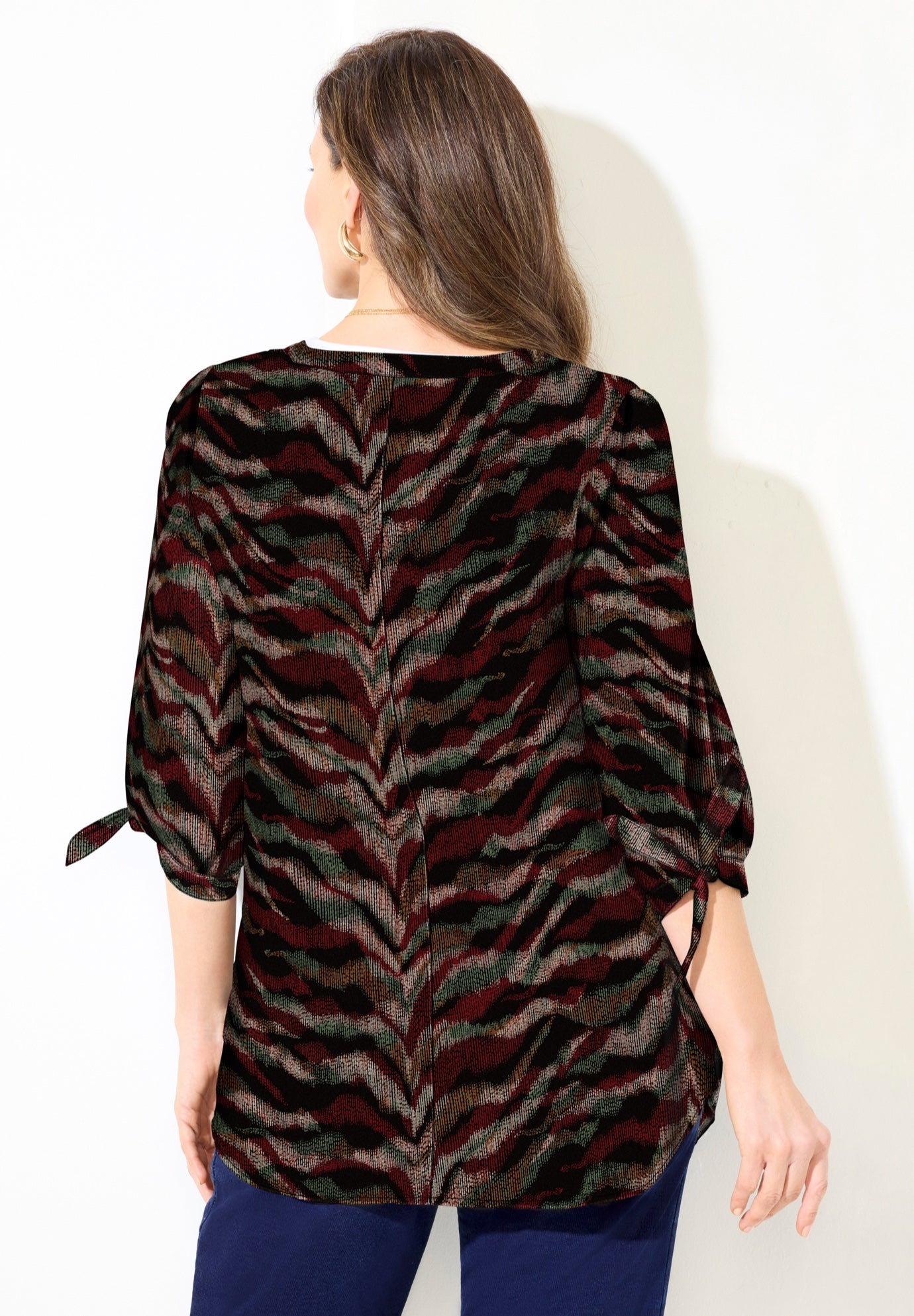 Georgette Buttonfront Tie Sleeve Cafe Blouse image number 2