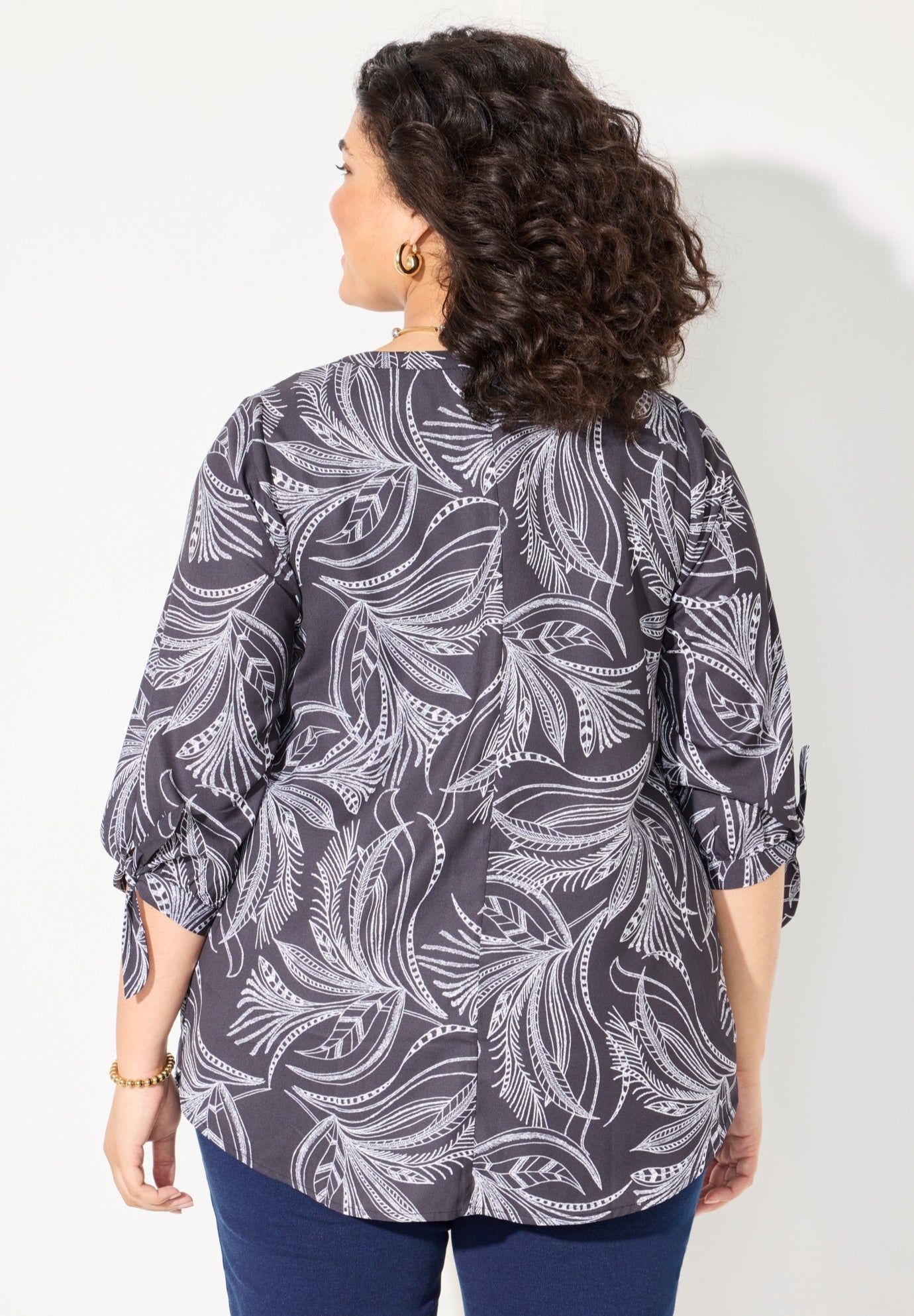 Georgette Buttonfront Tie Sleeve Cafe Blouse image number 1