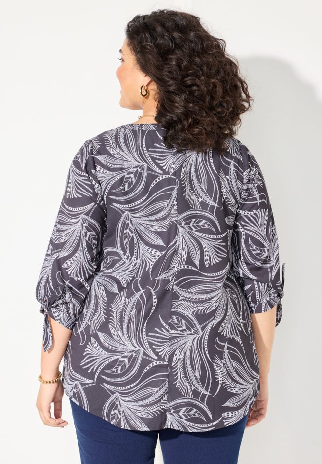 Georgette Buttonfront Tie Sleeve Cafe Blouse image number 1