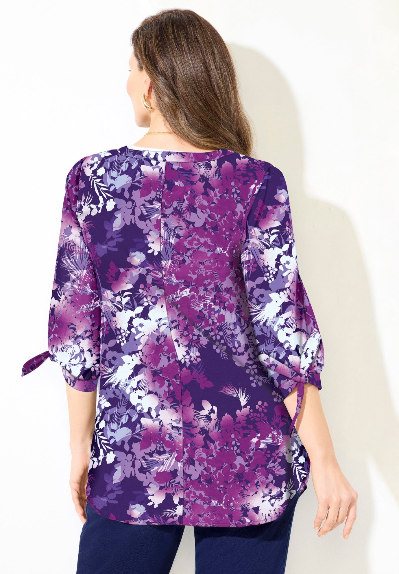 Georgette Buttonfront Tie Sleeve Cafe Blouse image number 1