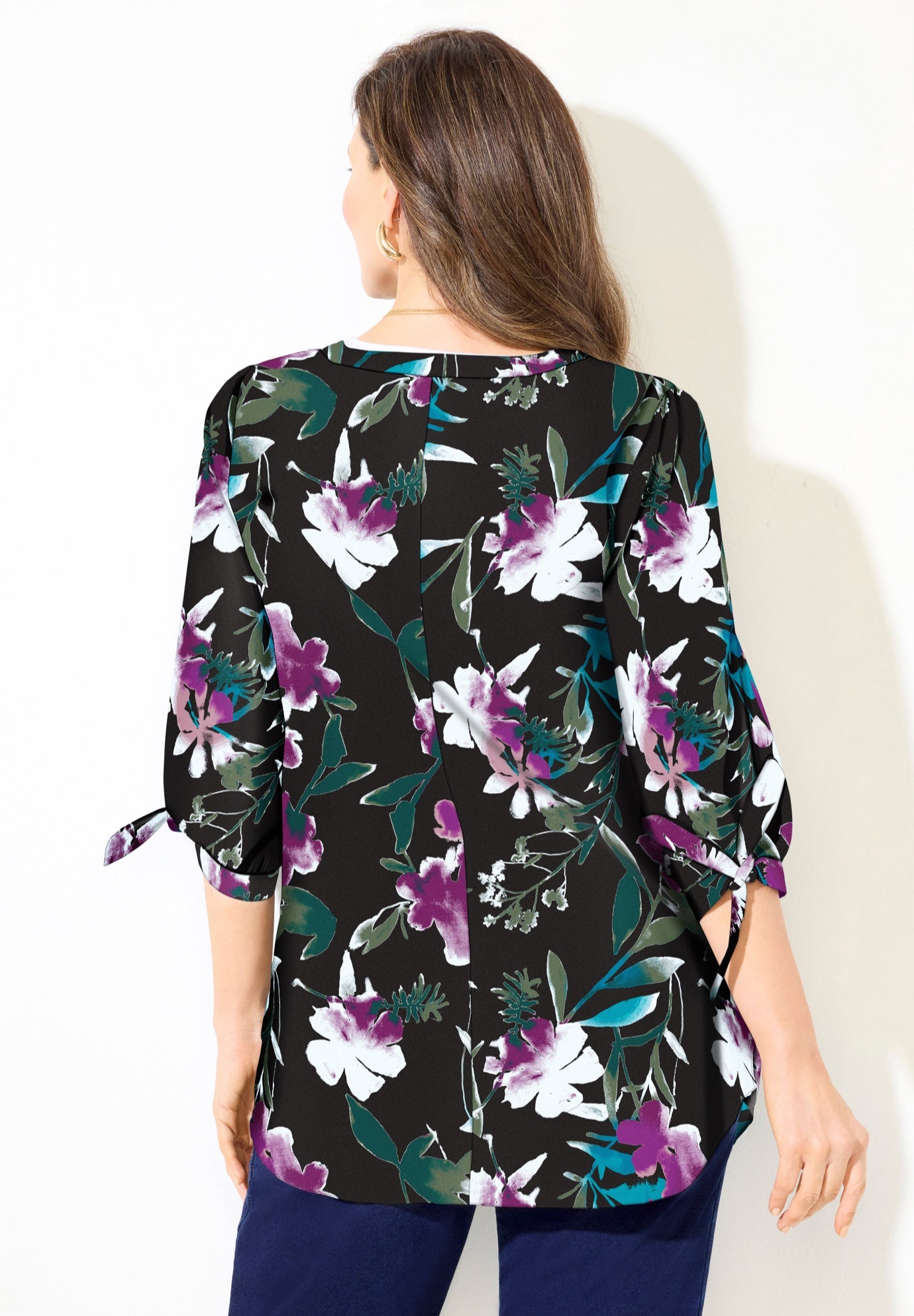 Georgette Buttonfront Tie Sleeve Cafe Blouse image number 2