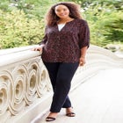 Georgette Buttonfront Tie Sleeve Cafe Blouse image number null