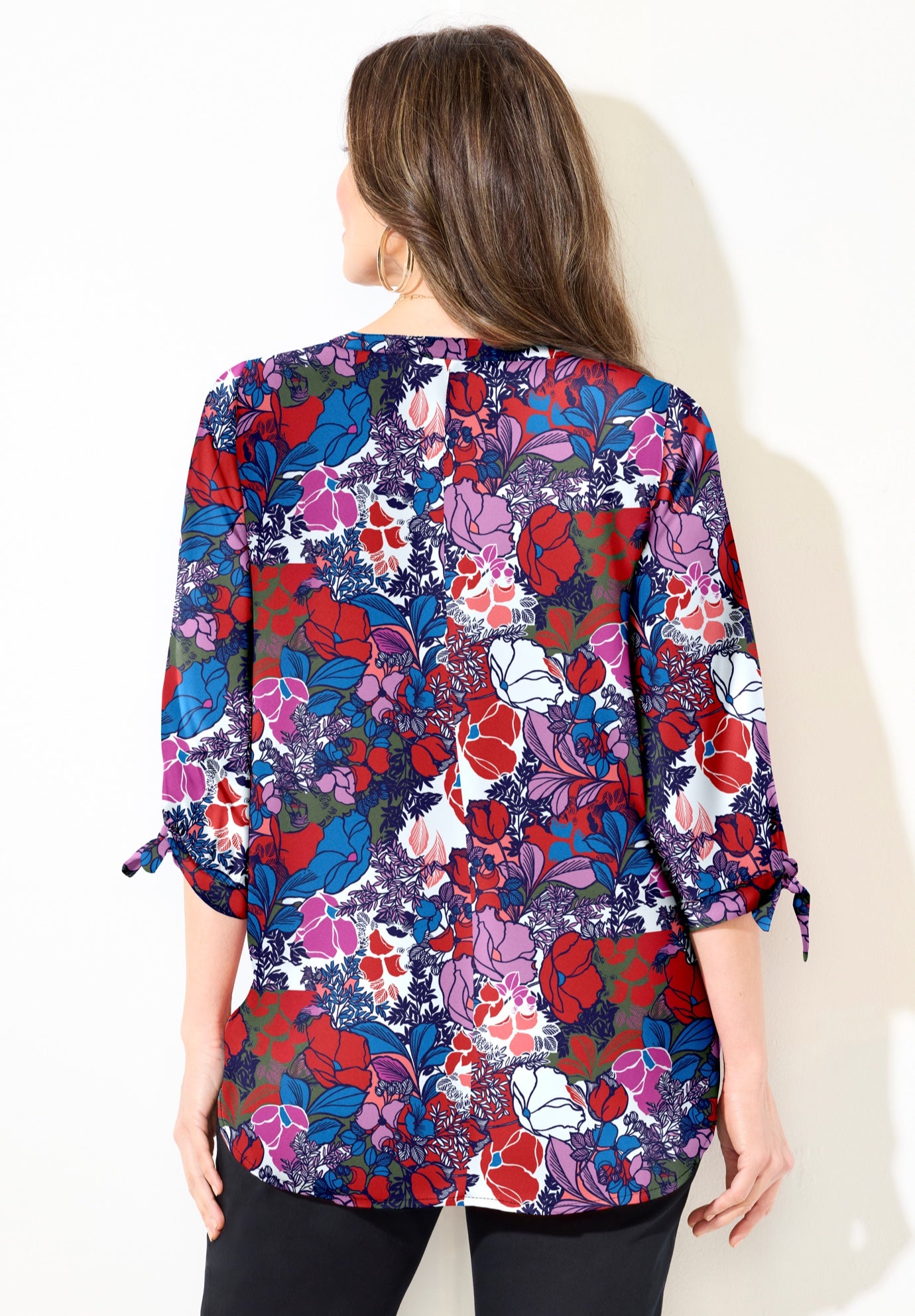 Georgette Buttonfront Tie Sleeve Cafe Blouse image number 1