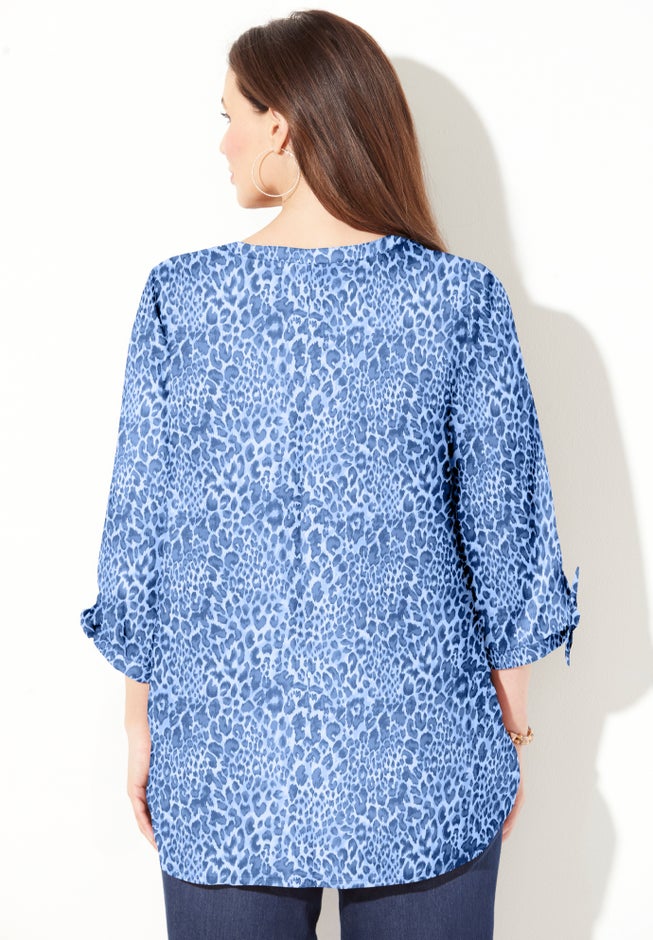 Georgette Buttonfront Tie Sleeve Cafe Blouse image number 1