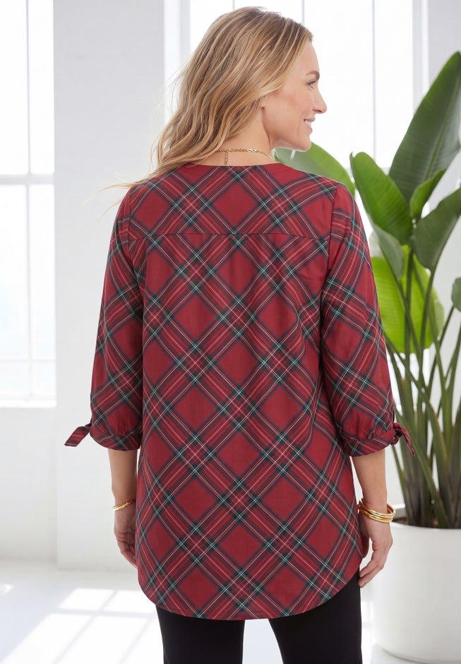 Georgette Buttonfront Tie Sleeve Cafe Blouse image number 1
