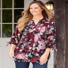 Georgette Buttonfront Tie Sleeve Cafe Blouse image number null