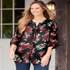 Georgette Buttonfront Tie Sleeve Cafe Blouse image number null