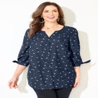 Georgette Buttonfront Tie Sleeve Cafe Blouse image number null