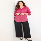 Georgette Buttonfront Tie Sleeve Cafe Blouse image number null