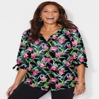 Georgette Buttonfront Tie Sleeve Cafe Blouse image number 0