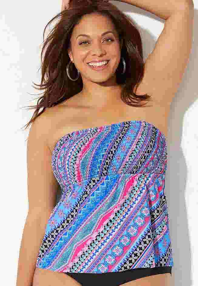 Smocked Bandeau Tankini Top image number 0