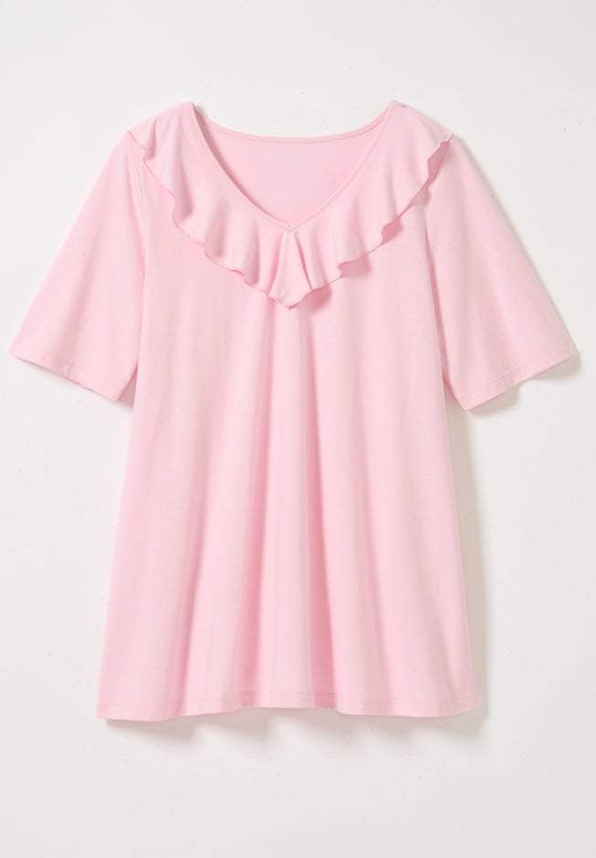 Ruffled V-Neck Short Sleeve Tee image number 1