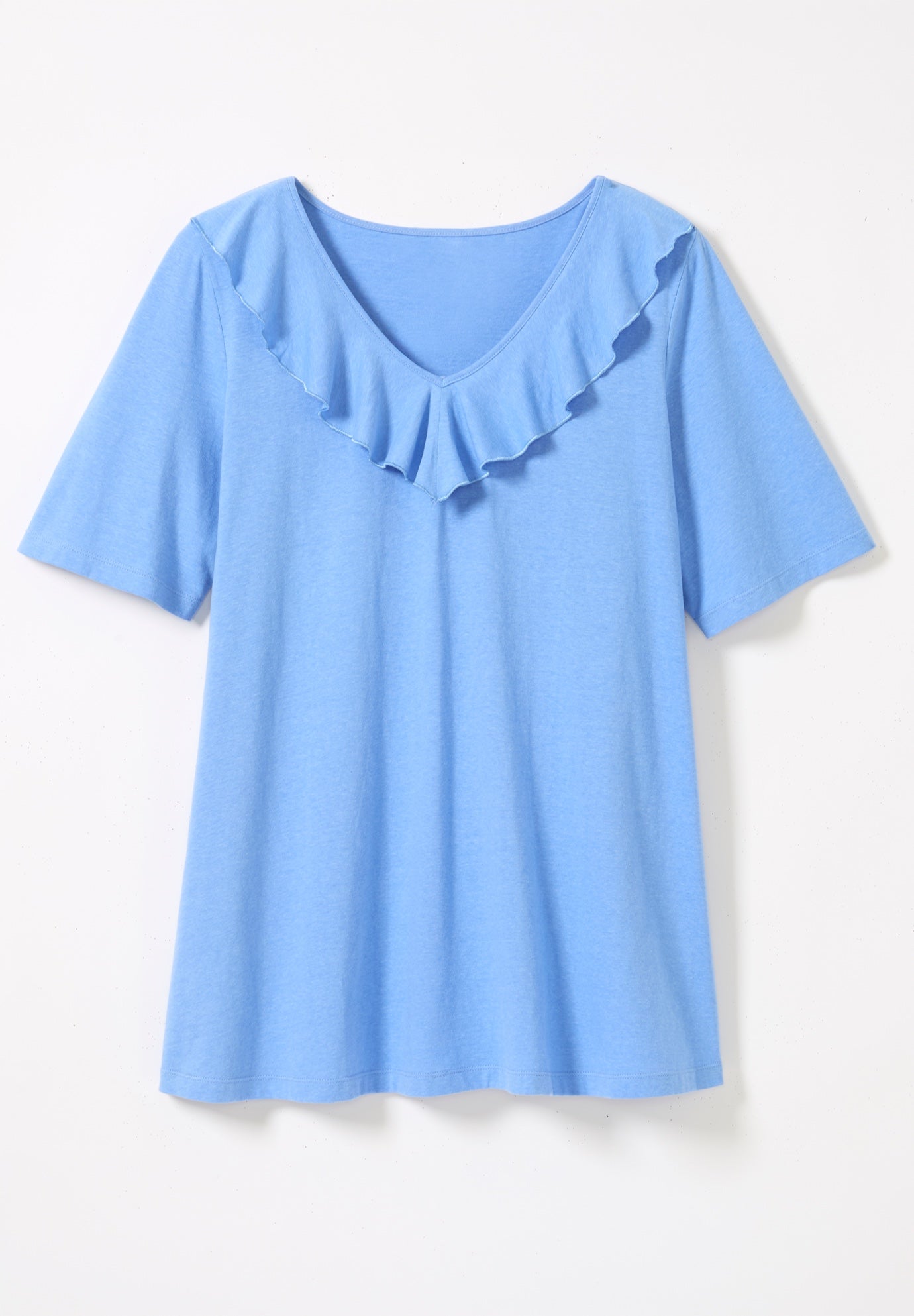Ruffled V-Neck Short Sleeve Tee image number 1