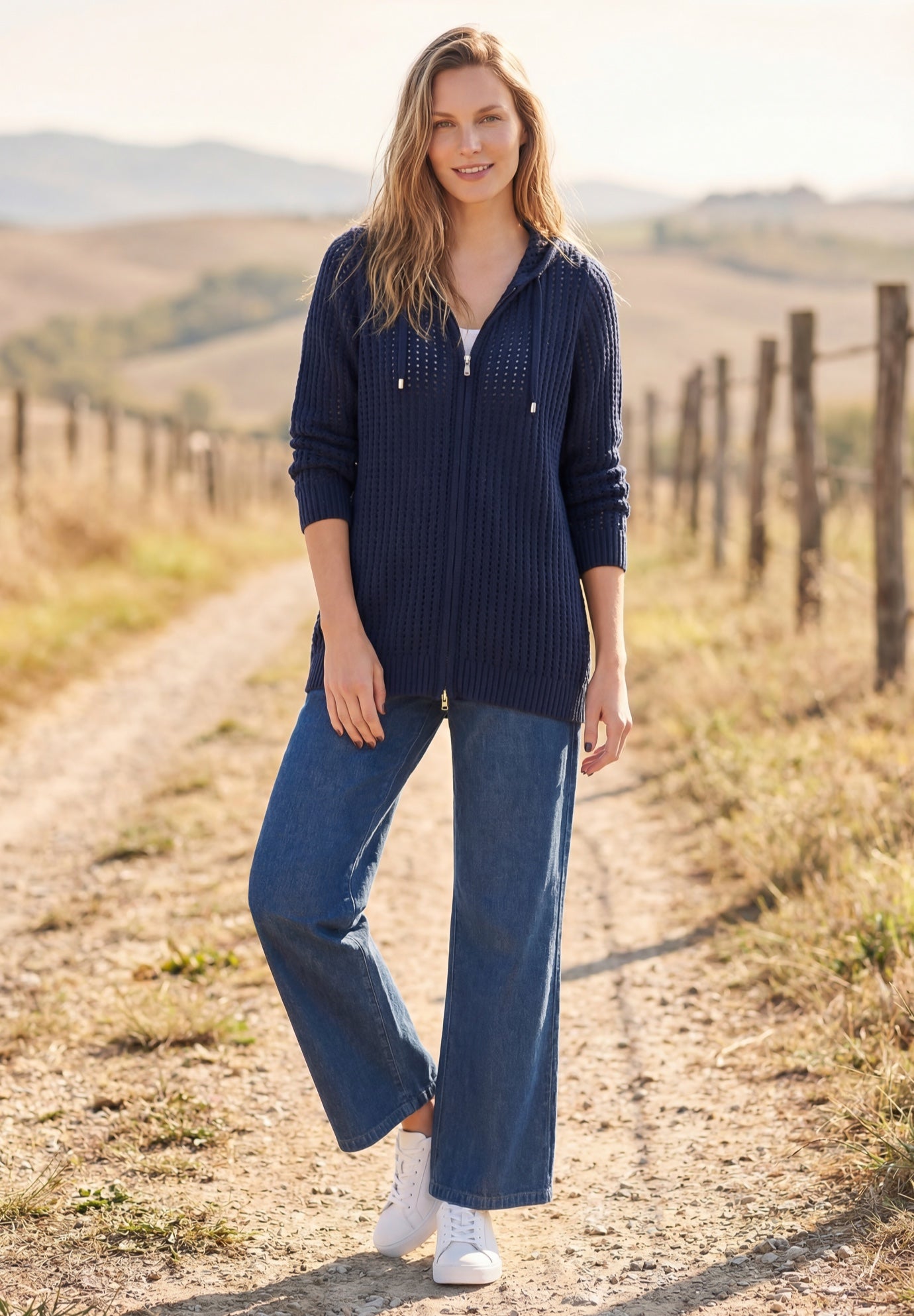 Open Stitch Zip Hoodie Long-Sleeve Sweater image number 0
