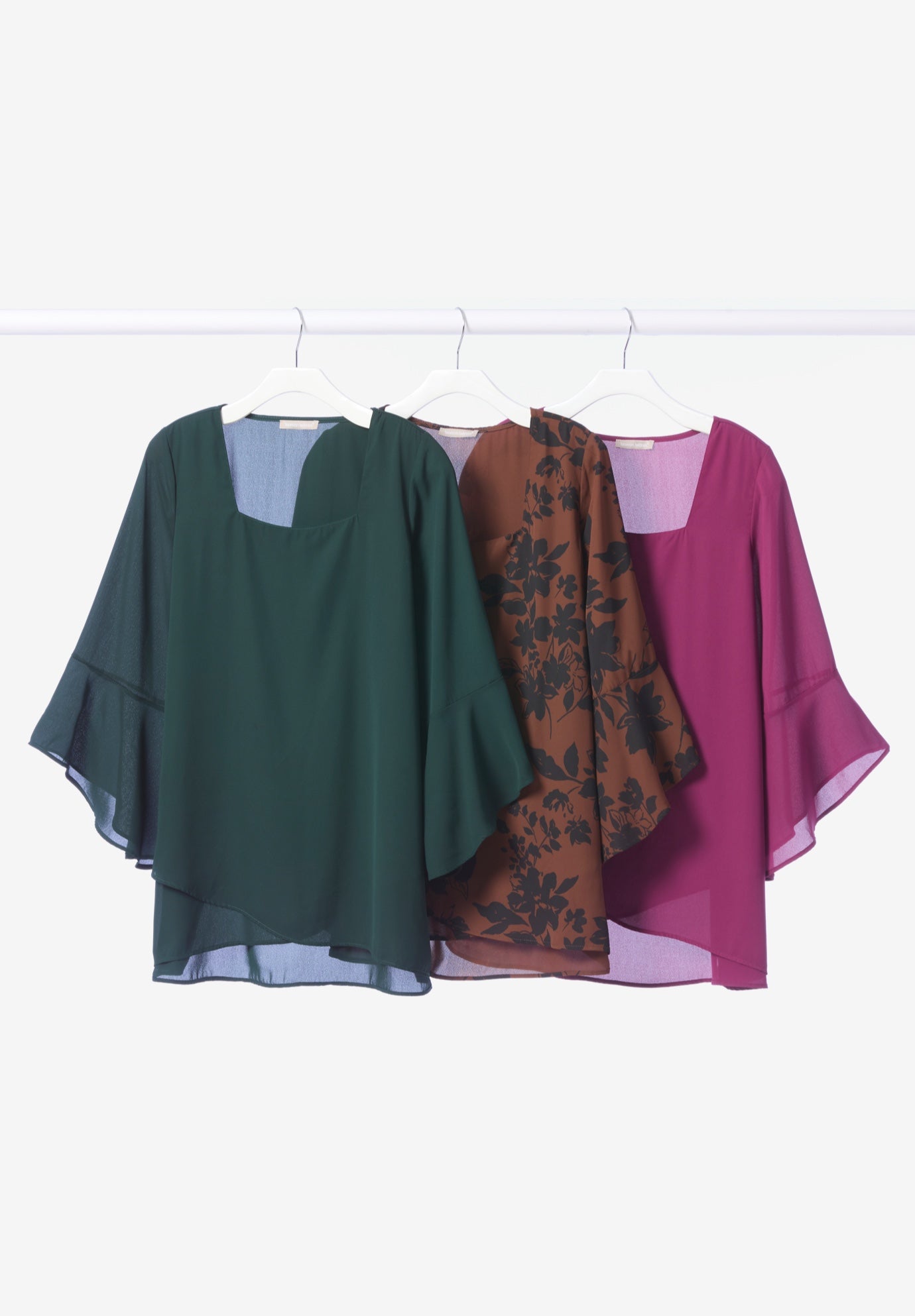 Square Neck &frac34; Ruffle Sleeve Tulip Hem Tunic image number 1