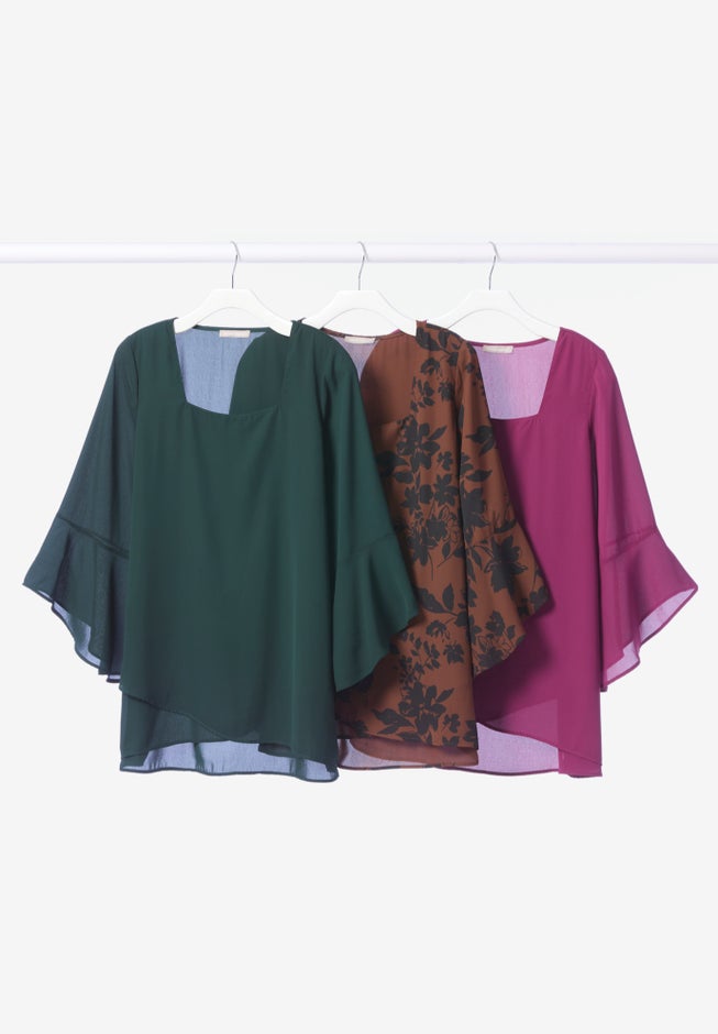 Square Neck &frac34; Ruffle Sleeve Tulip Hem Tunic image number 1