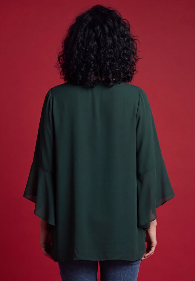 Square Neck &frac34; Ruffle Sleeve Tulip Hem Tunic image number 2