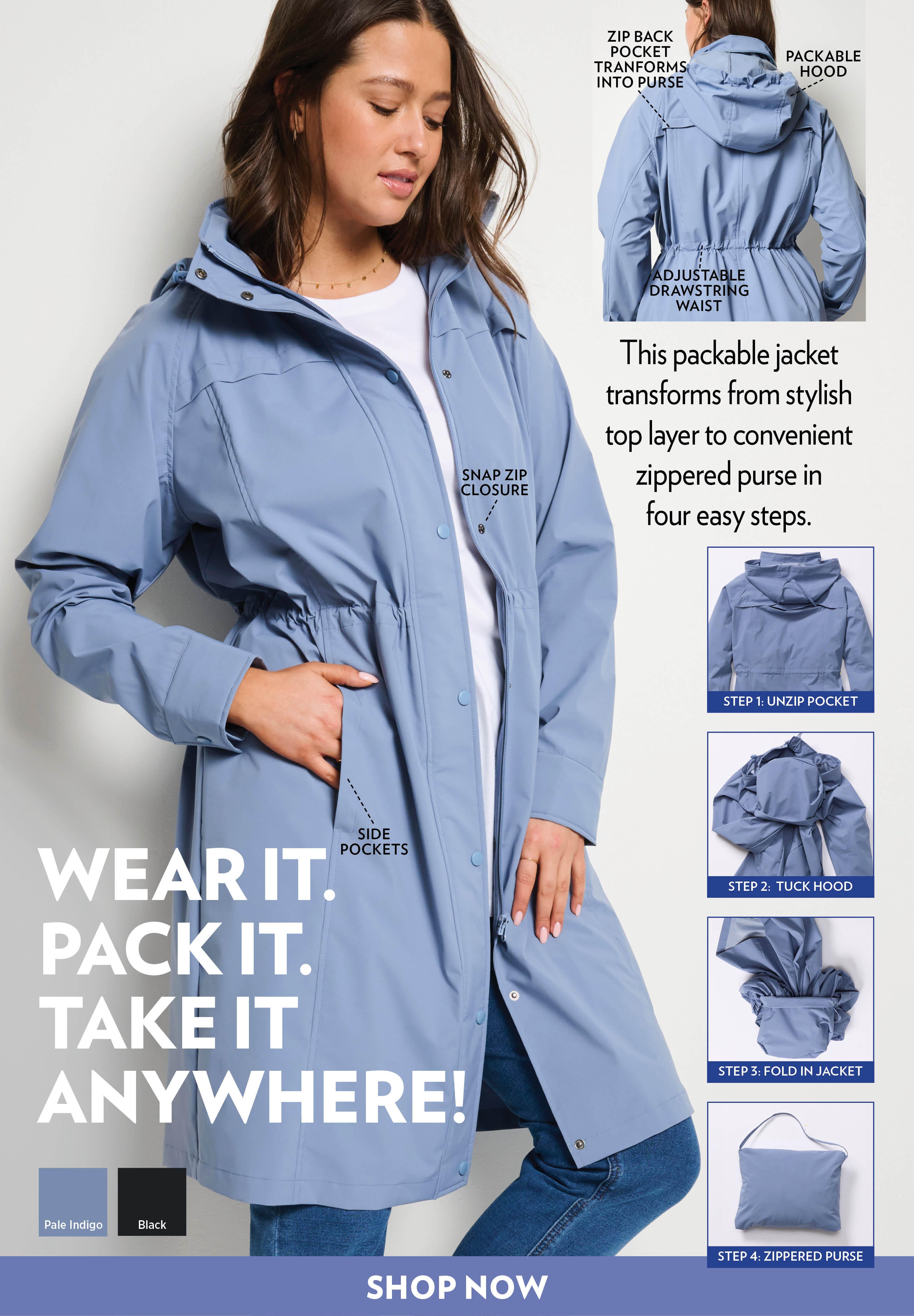 Self-Packable Hooded Raincoat image number 1