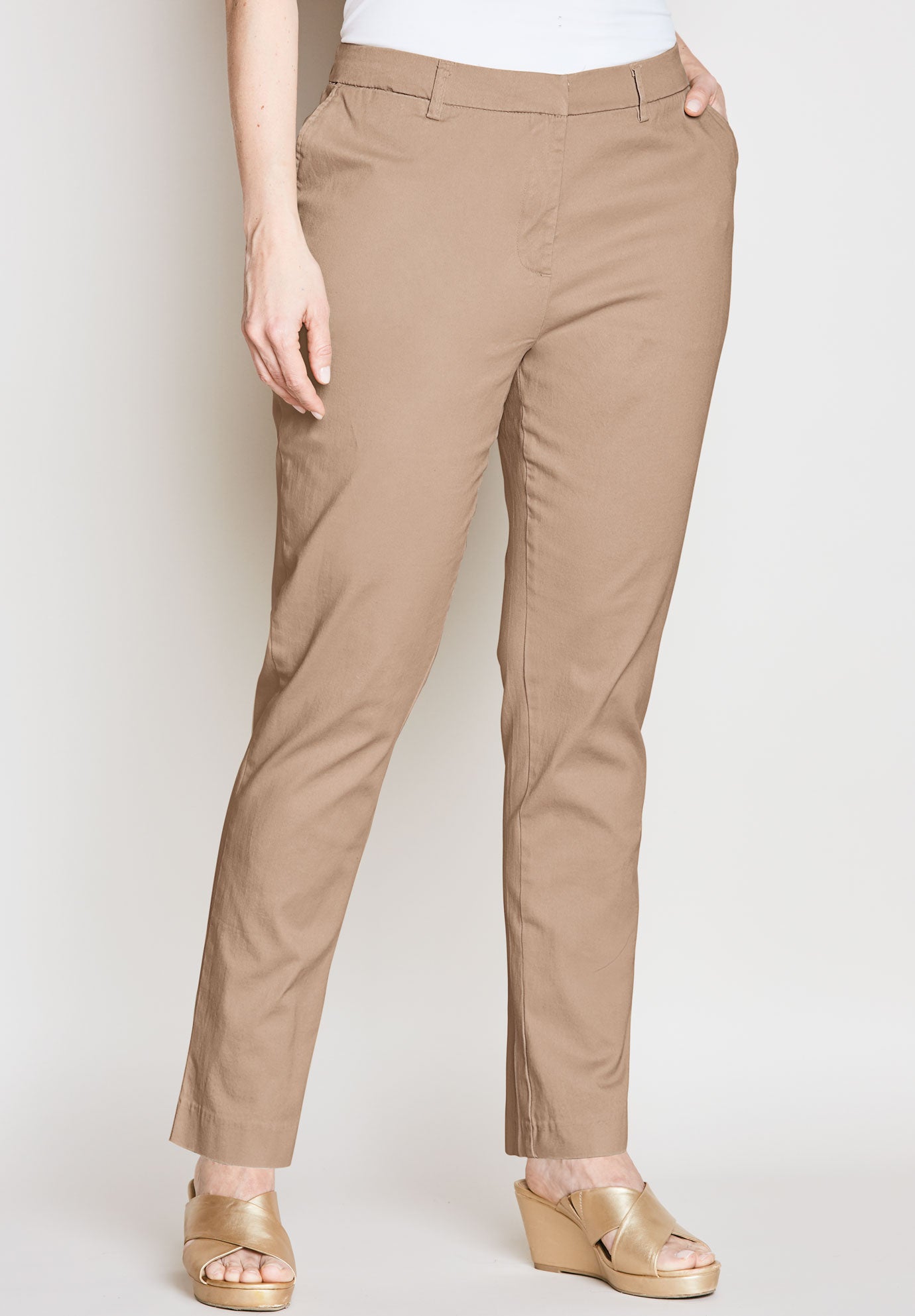 Stretch Cotton Chino Straight Leg Pants, Dark Olive Green | Woman Within