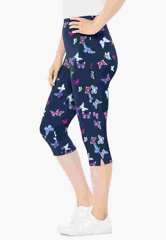 Stretch-Cotton Knit Pull-On Printed Capri Leggings image number 2