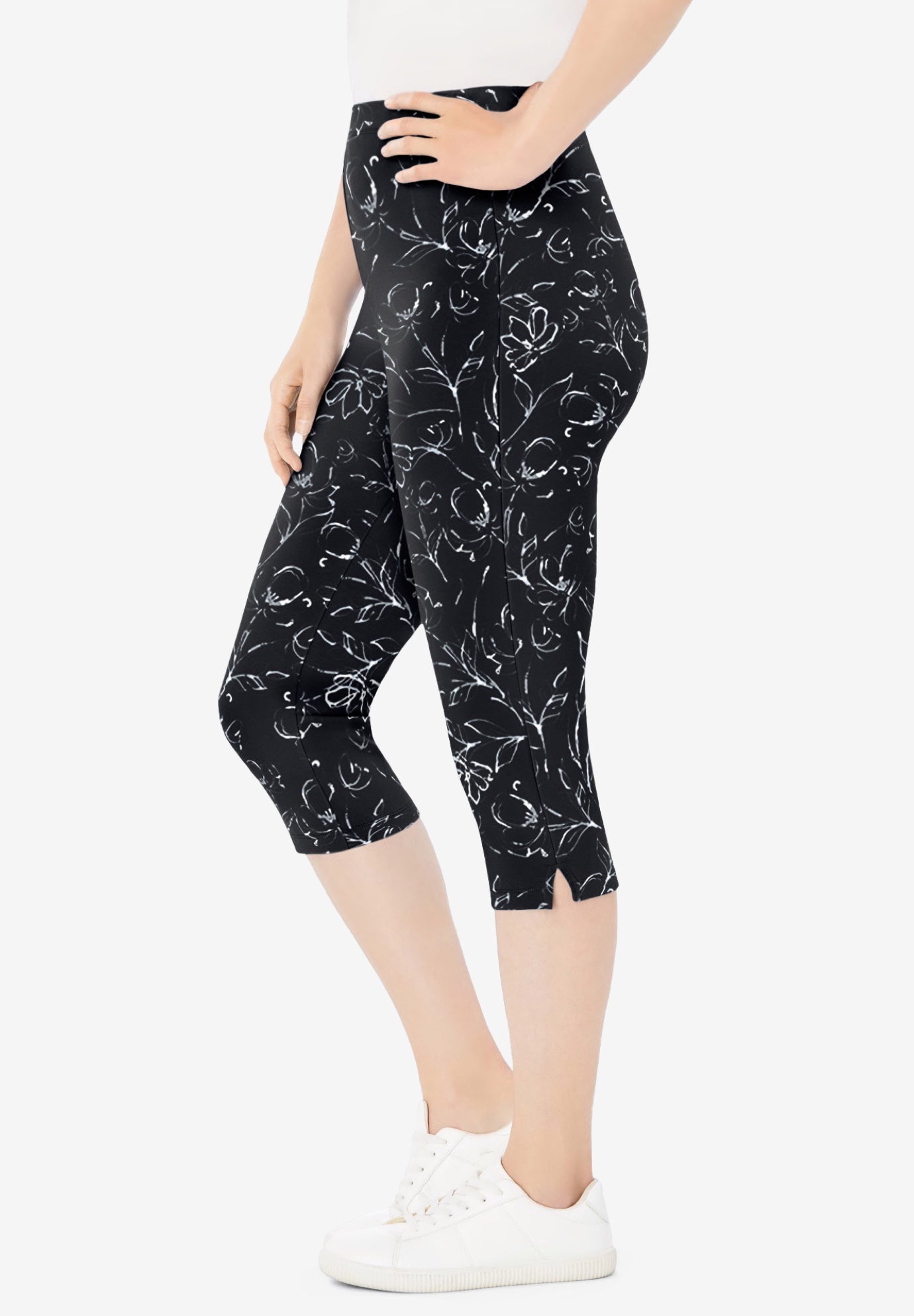 Stretch-Cotton Knit Pull-On Printed Capri Leggings image number 2