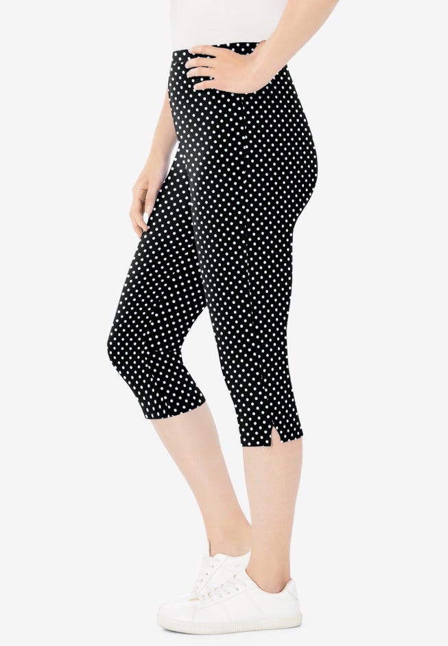 Stretch-Cotton Knit Pull-On Printed Capri Leggings image number 2
