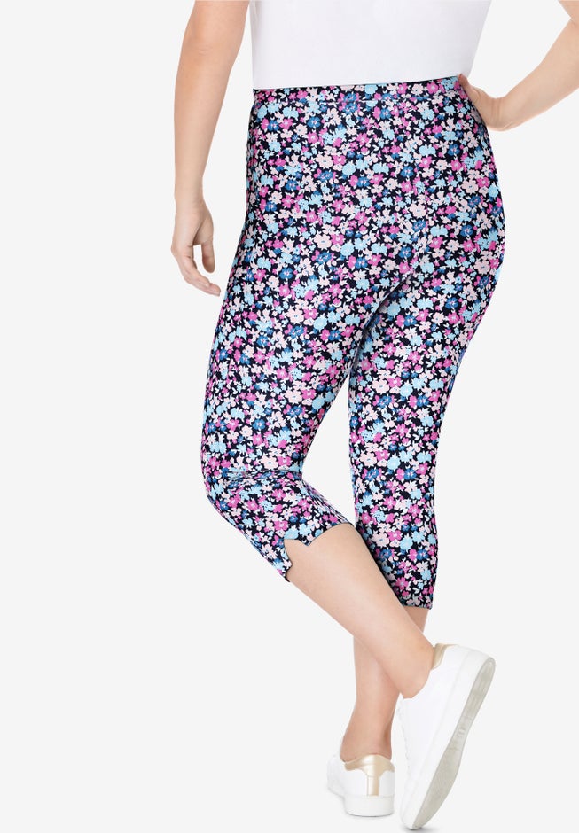 Stretch-Cotton Knit Pull-On Printed Capri Leggings image number 1