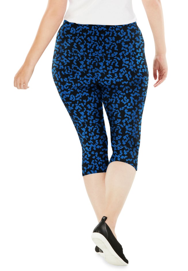 Stretch-Cotton Knit Pull-On Printed Capri Leggings image number 1