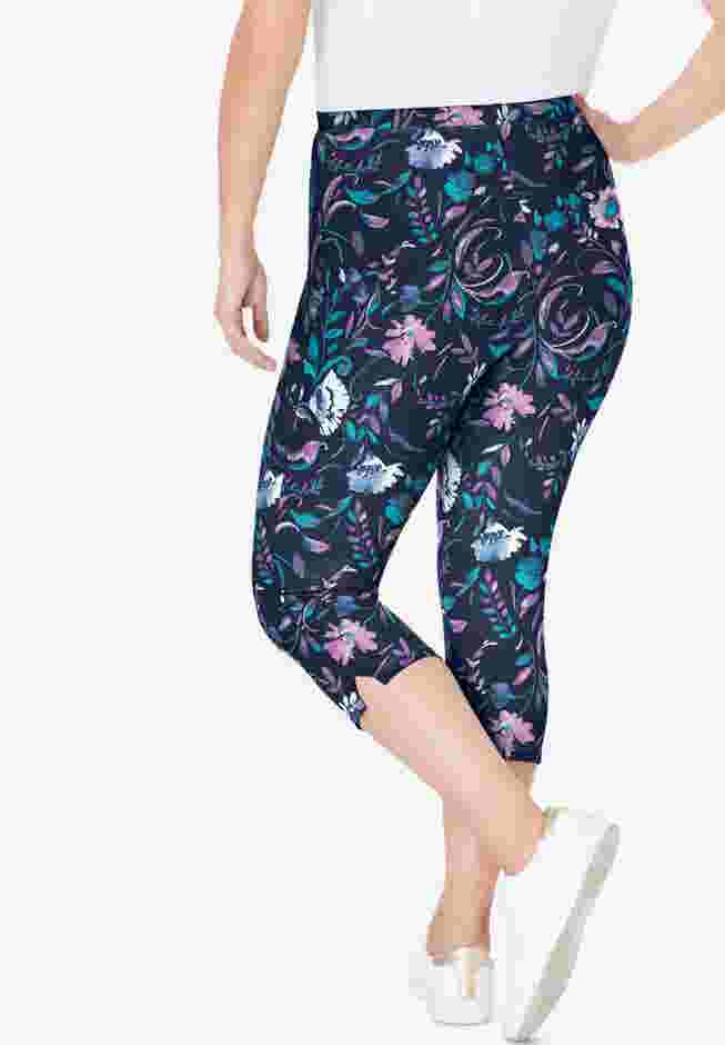 Stretch-Cotton Knit Pull-On Printed Capri Leggings image number 1