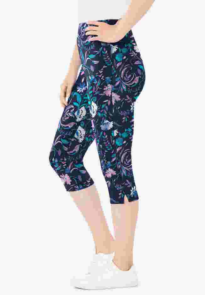 Stretch-Cotton Knit Pull-On Printed Capri Leggings image number 2