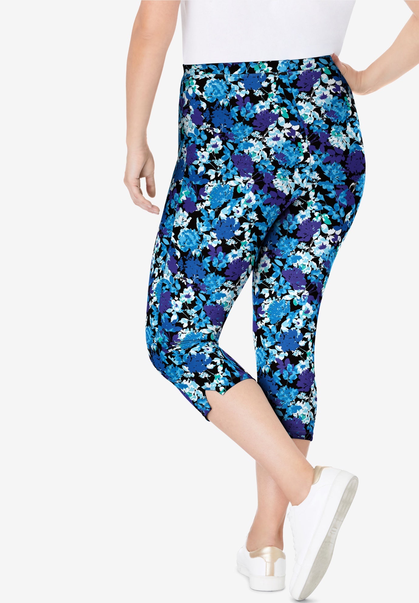 Stretch-Cotton Knit Pull-On Printed Capri Leggings image number 1