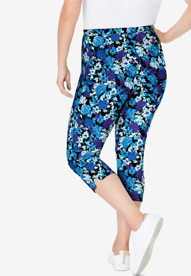 Stretch-Cotton Knit Pull-On Printed Capri Leggings image number 1
