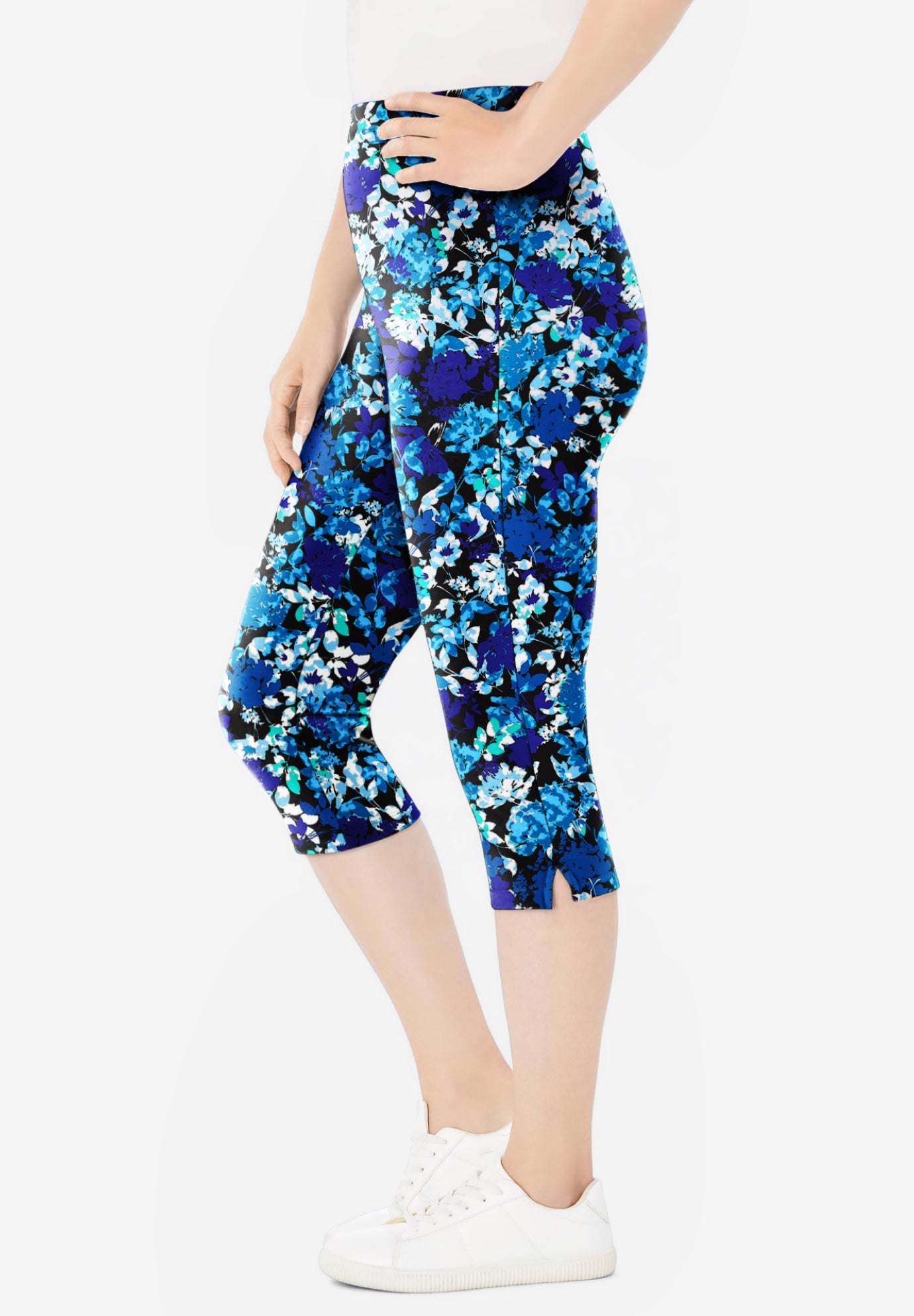 Stretch-Cotton Knit Pull-On Printed Capri Leggings image number 2