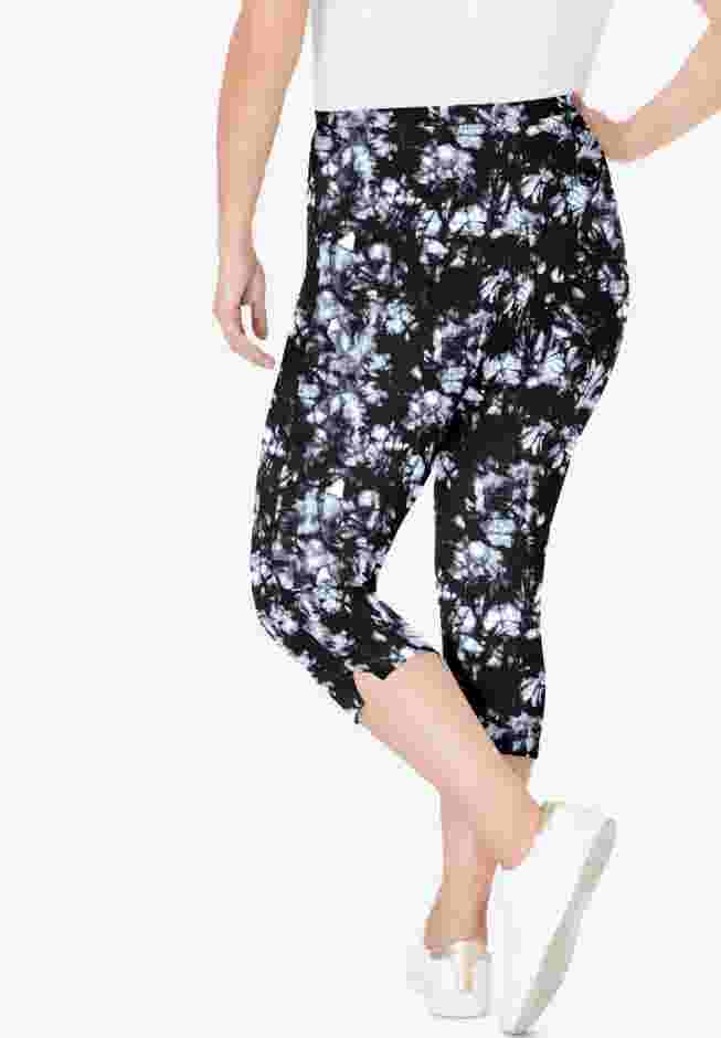 Stretch-Cotton Knit Pull-On Printed Capri Leggings image number 1