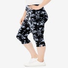 Stretch-Cotton Knit Pull-On Printed Capri Leggings image number null