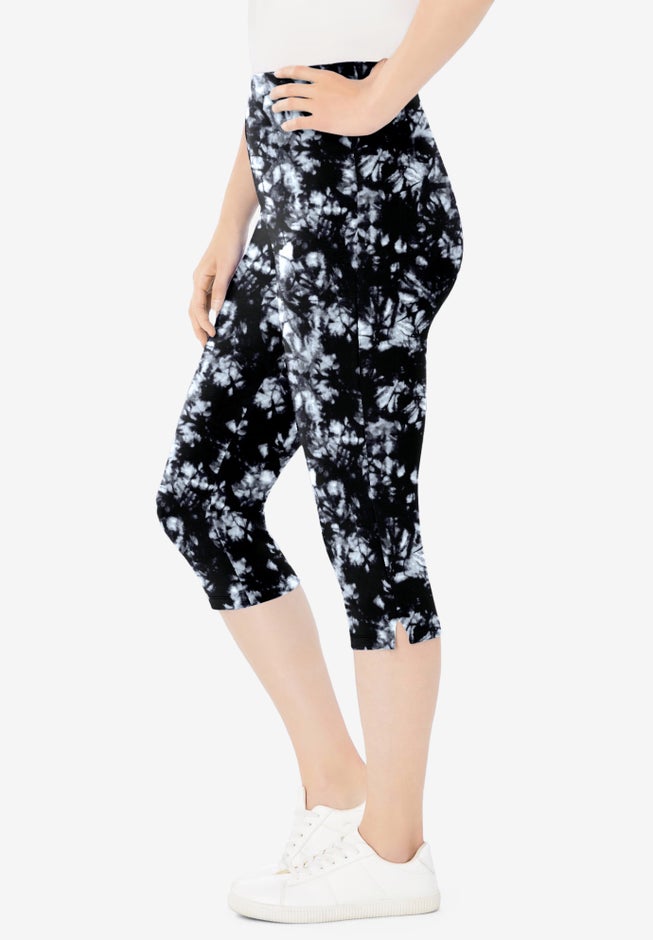 Stretch-Cotton Knit Pull-On Printed Capri Leggings image number 2