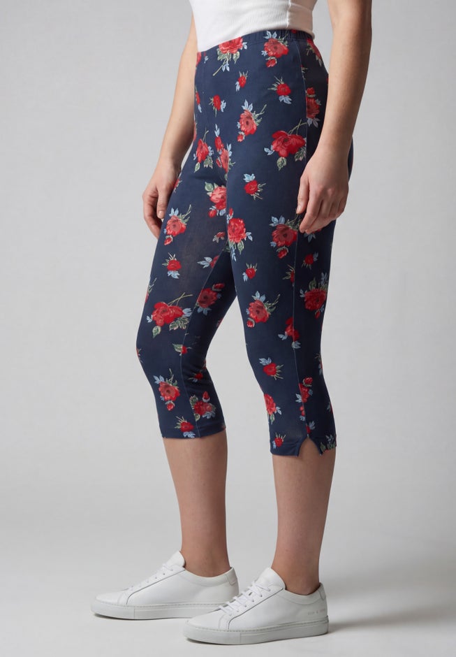 Stretch-Cotton Knit Pull-On Printed Capri Leggings image number 1