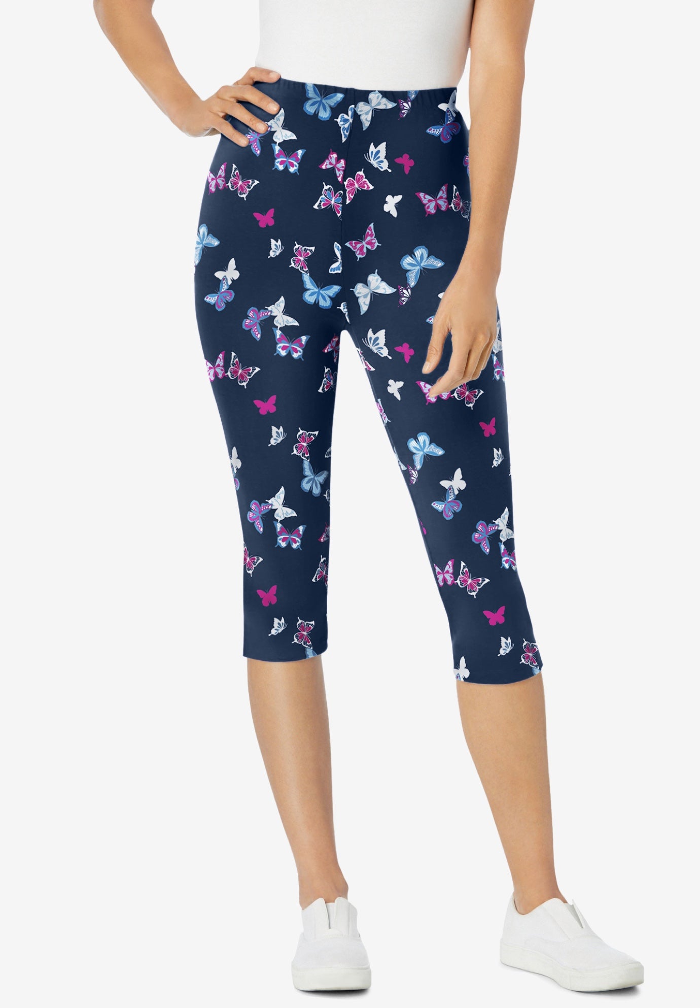 Stretch-Cotton Knit Pull-On Printed Capri Leggings image number 0