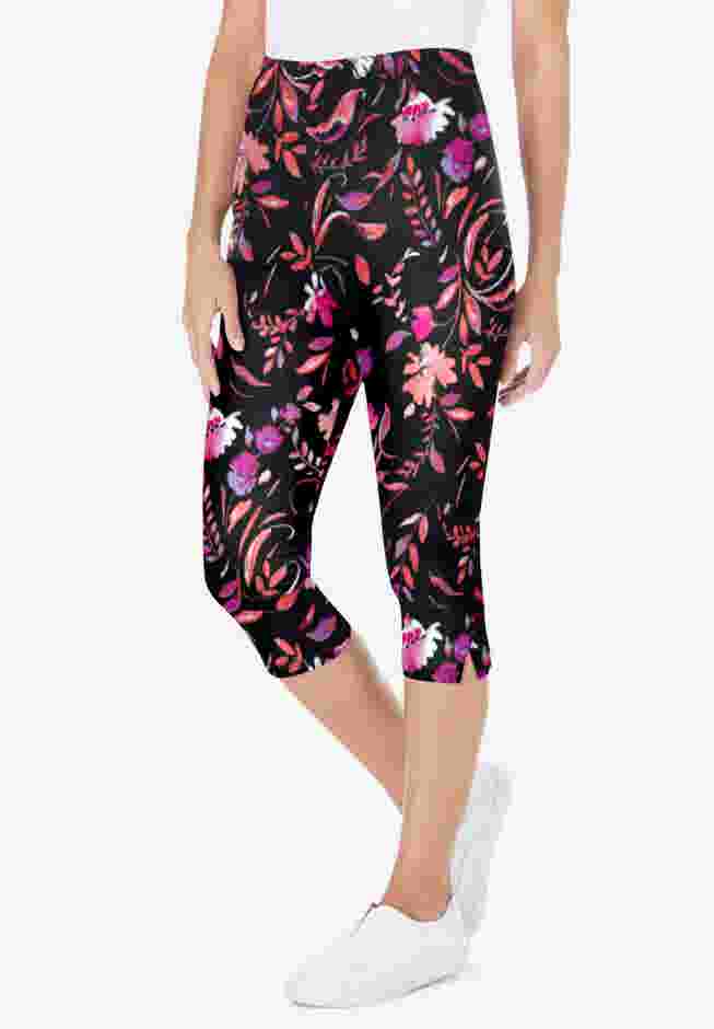Stretch-Cotton Knit Pull-On Printed Capri Leggings image number 0